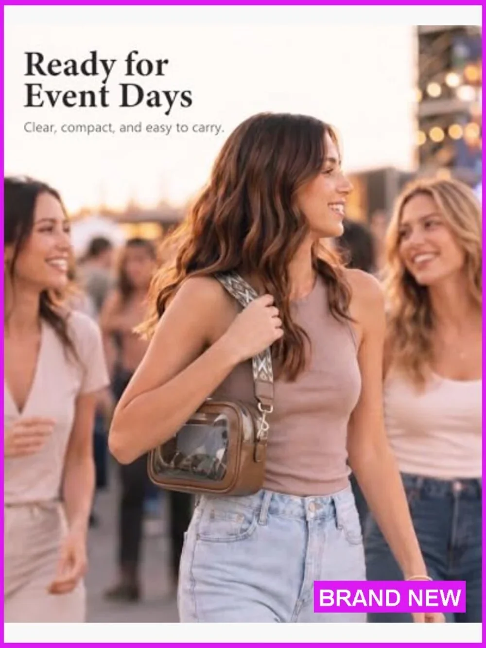 Clear Crossbody Bag for Stadium Events Clear Purse for Women Adjustable Strap